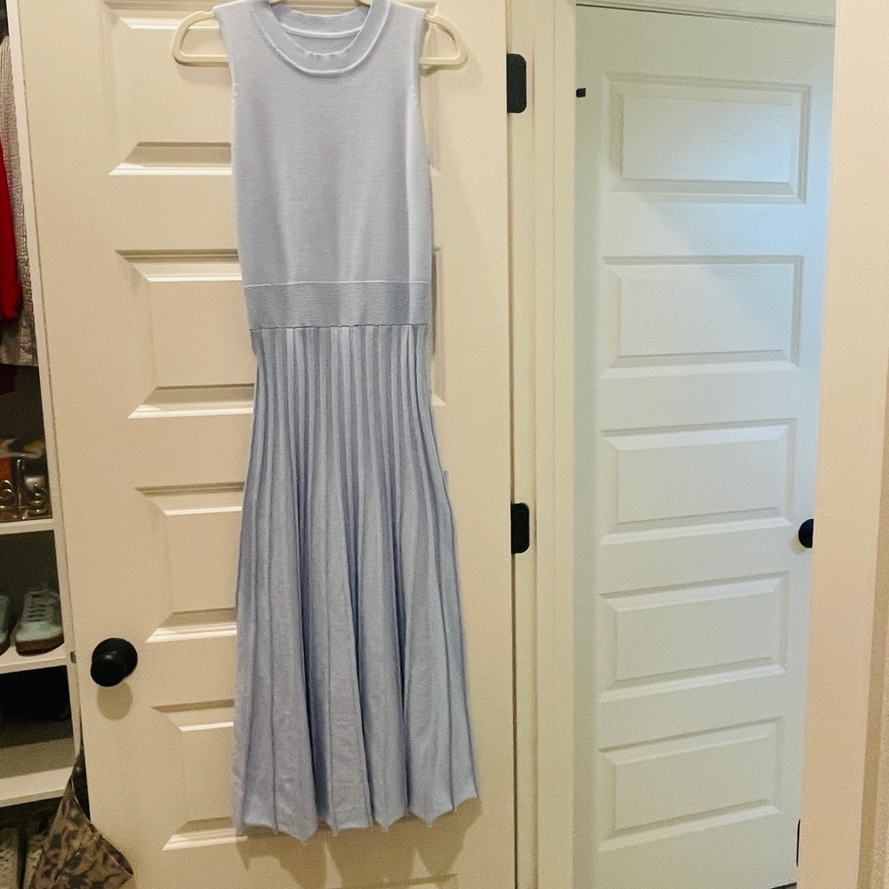 Blue Pleated Midi Dress